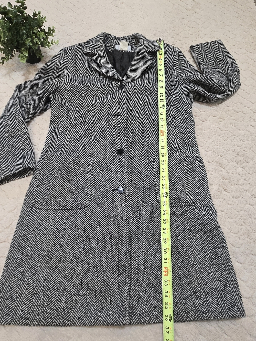 Real Comfort Vintage Black & White Tweed Herringbone Wool-Blend Coat, Size 12 - Picture 5 of 8